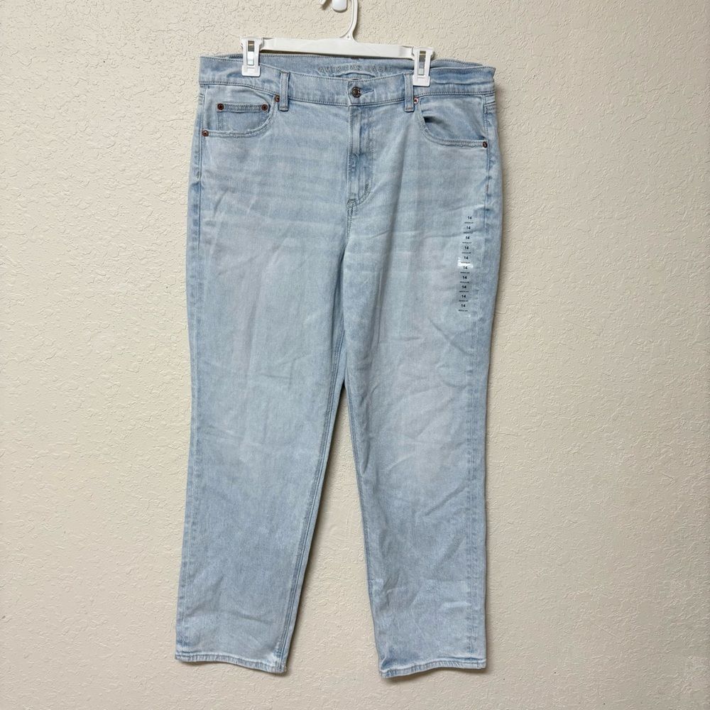 American Eagle Jeans Super High Rise Straight Stretch Blue Denim Light Size 14R